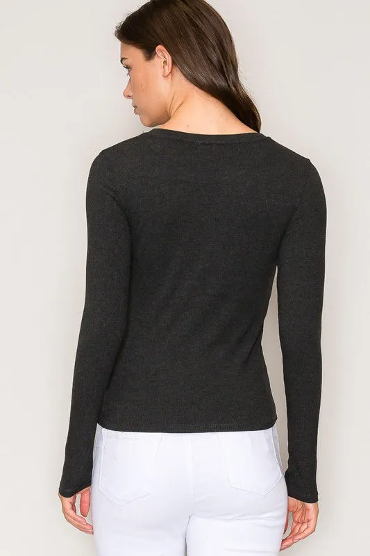 9509 Crew Neck Rayon Ribbed Long Sleeve in Charcoal