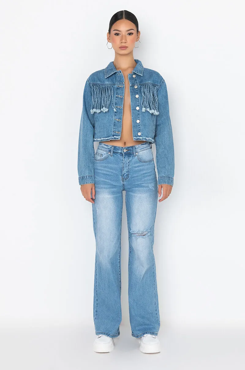 A LITTLE BIT COUNTRY DENIM FRINGE JACKET