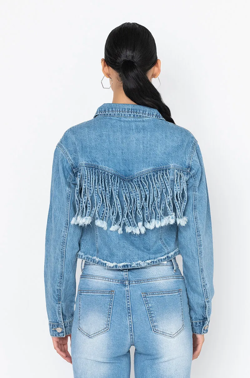 A LITTLE BIT COUNTRY DENIM FRINGE JACKET