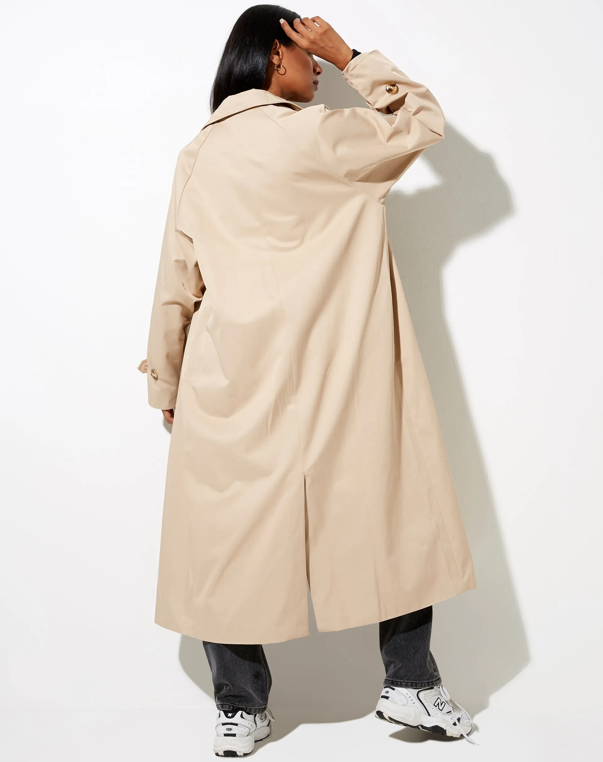 Assa Trench Coat in Beige with Stripe Lining