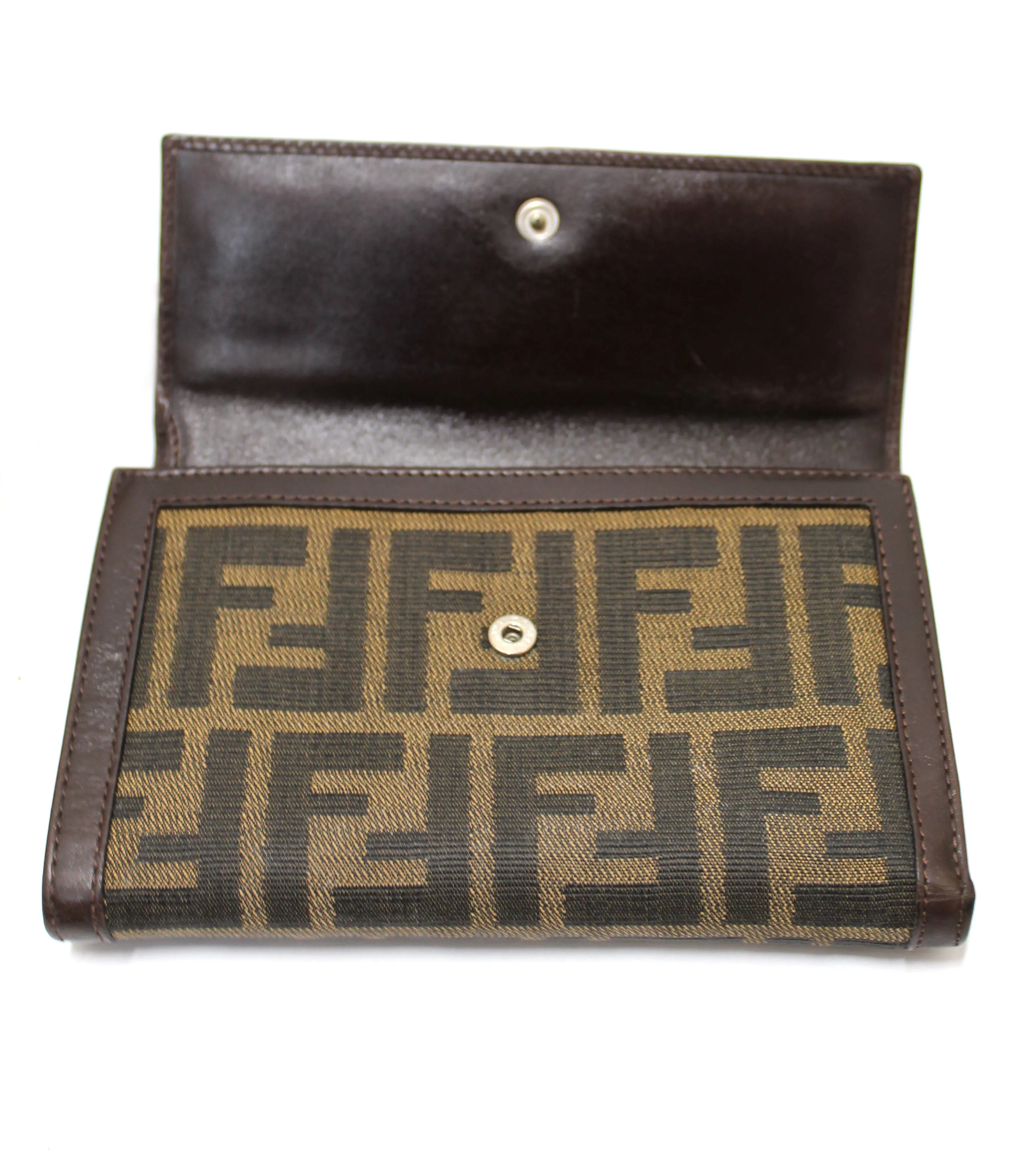 Authentic Fendi Zucca FF Logo Print Trifold Wallet