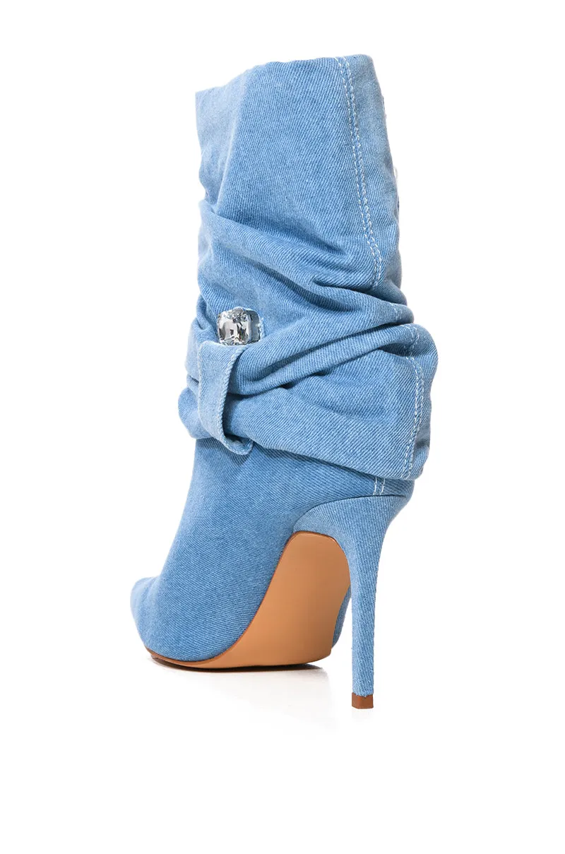 AZALEA WANG EMPOWERED EMBELLISHED FOLDOVER BOOTIE IN DENIM