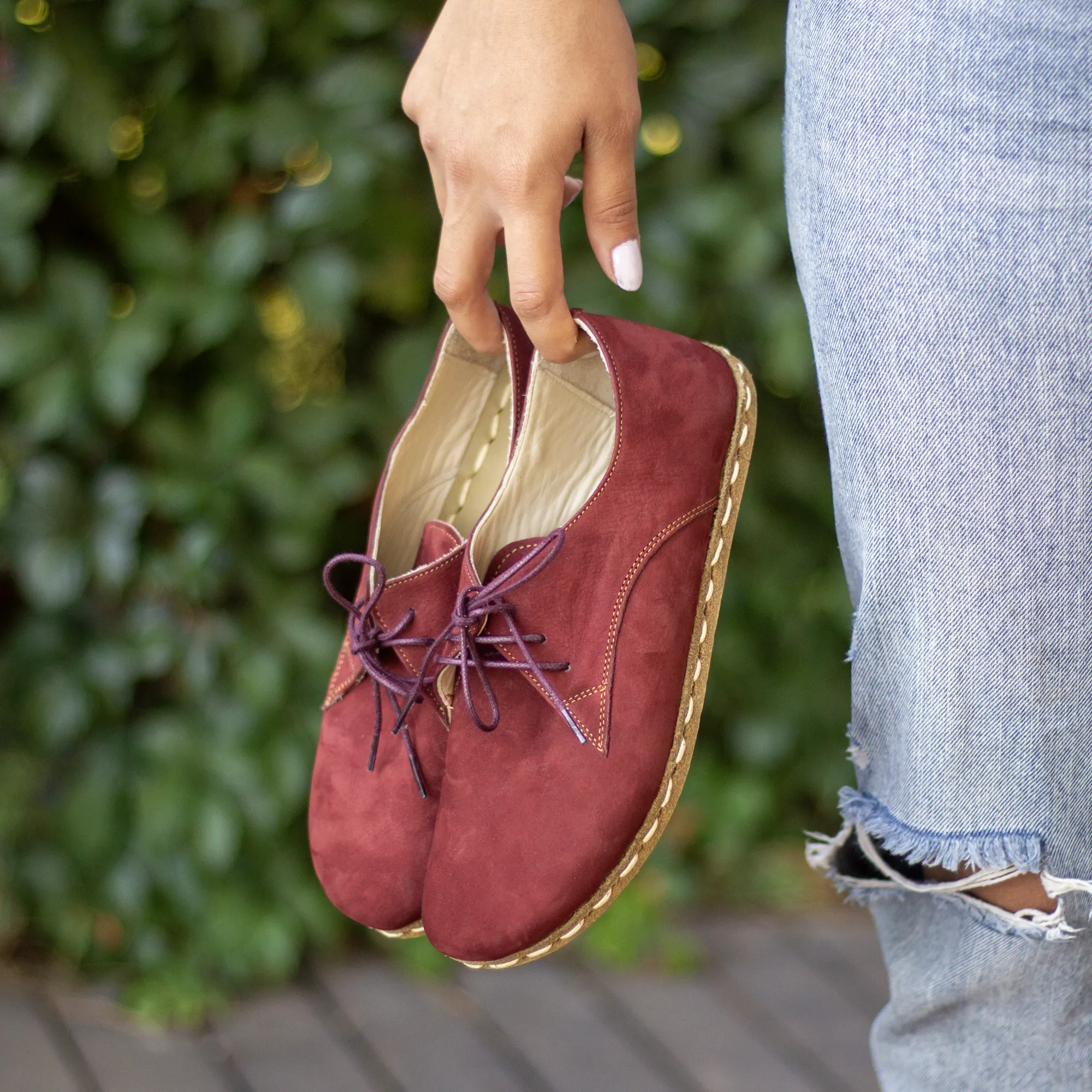 Barefoot Oxford Shoes Women - Laced Burgundy