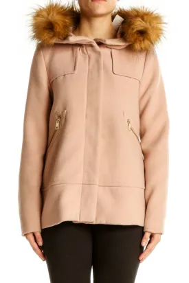 Beige Faux Fur Hooded Coat