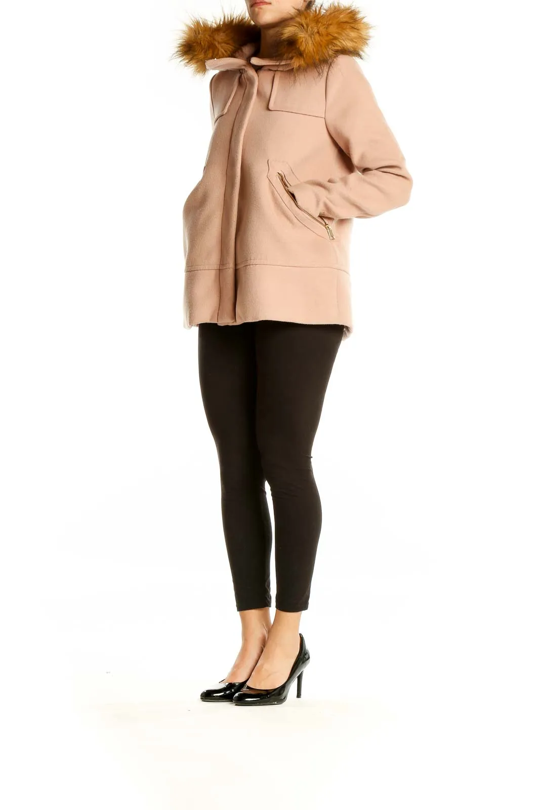 Beige Faux Fur Hooded Coat