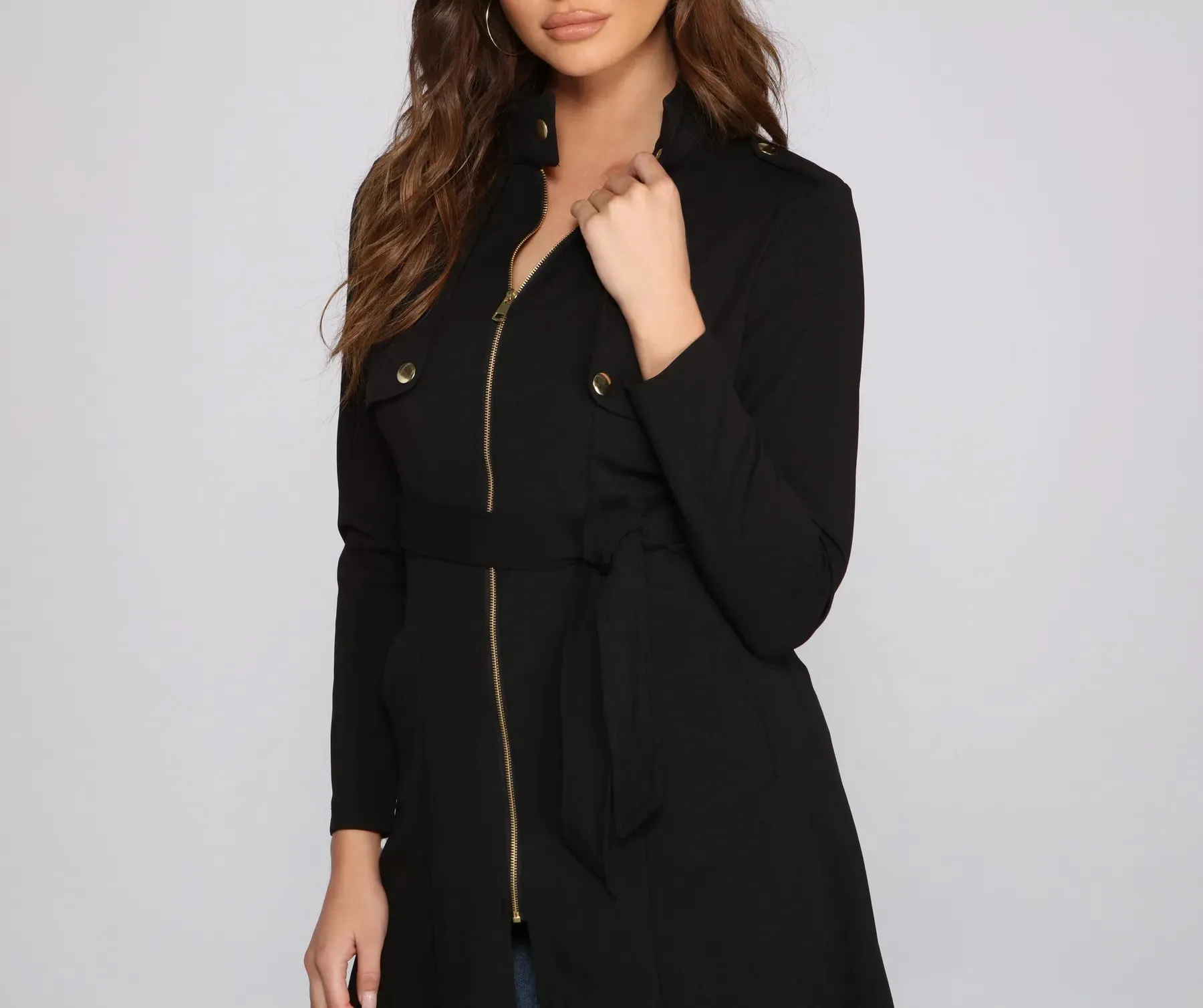 Belted Sophistication Crepe Trench Dress