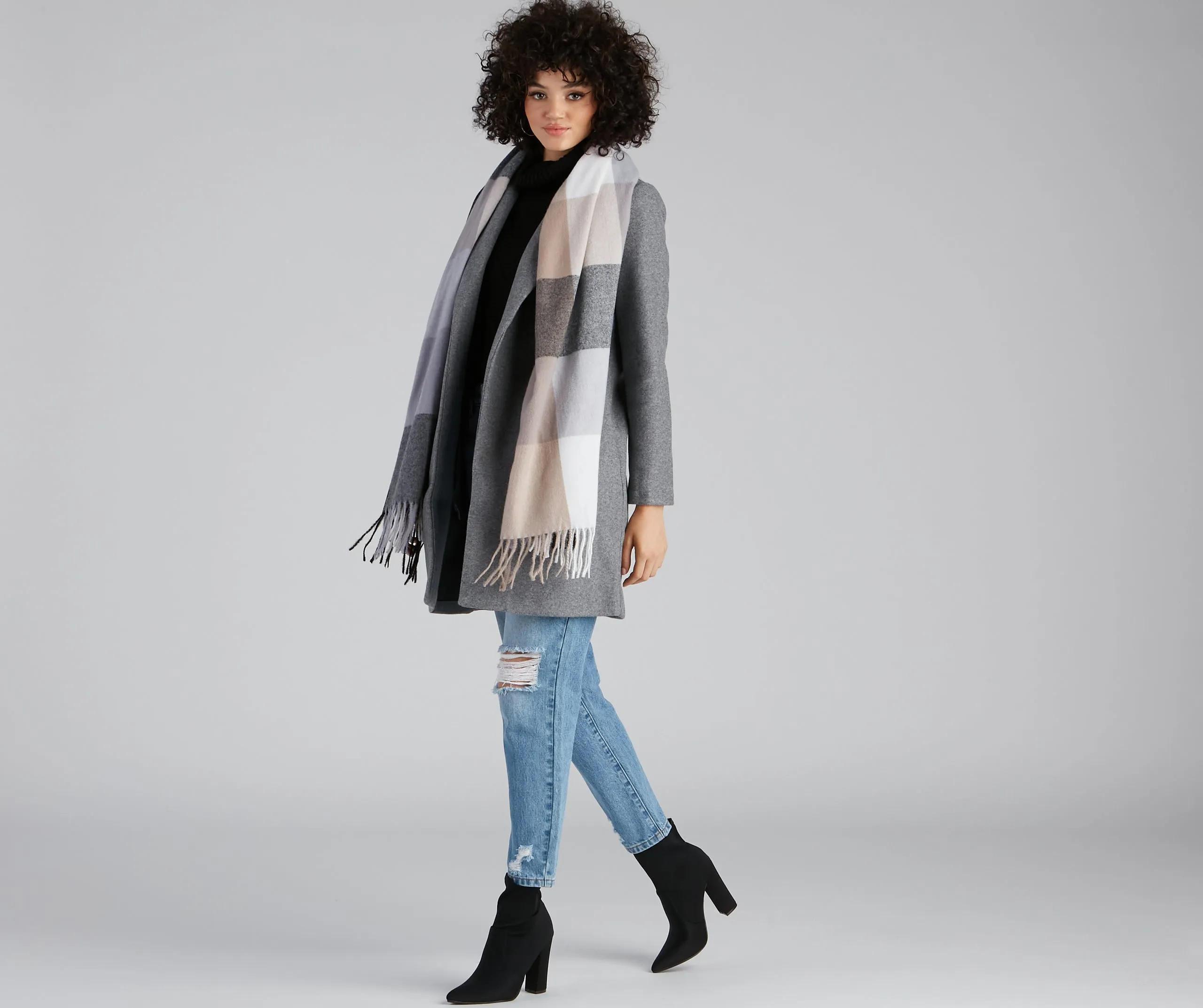 Big City Chic Plaid Fringe Scarf