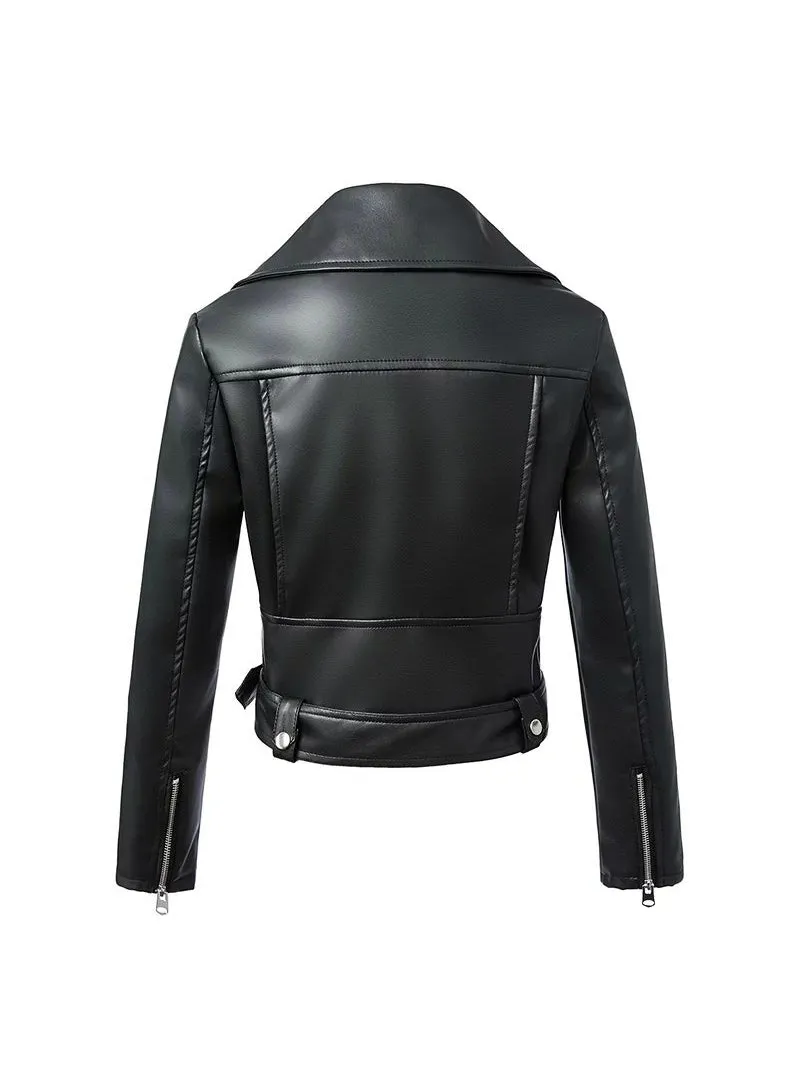 Black Faux Leather Jackets Zipper Basic Coat