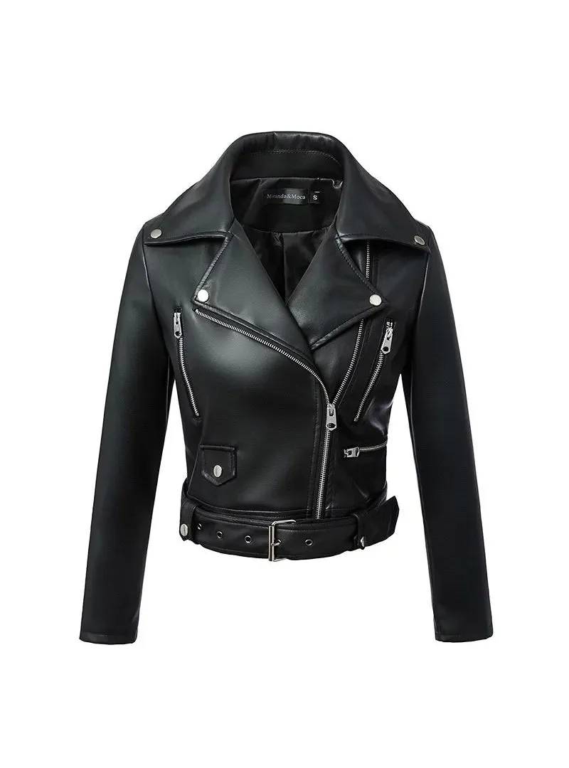 Black Faux Leather Jackets Zipper Basic Coat