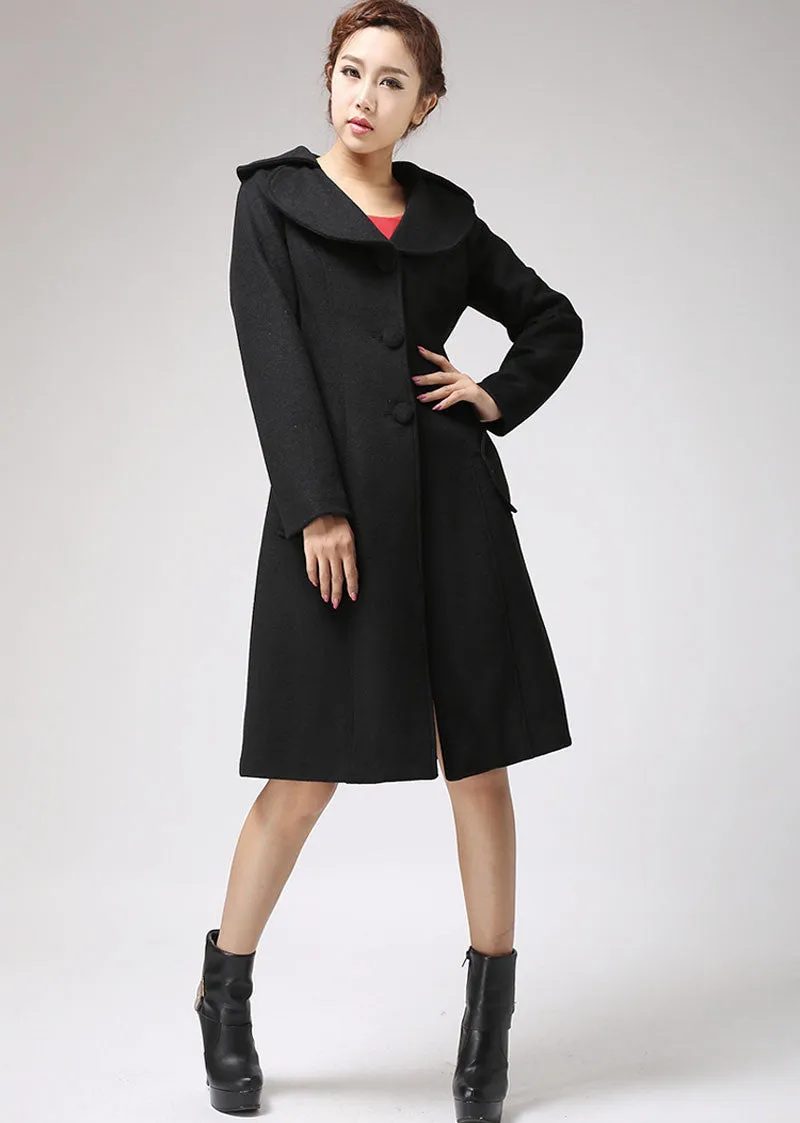 Black jacket winter wool coat cashmere coat long sleeve coat 712#