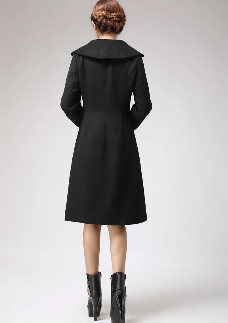 Black jacket winter wool coat cashmere coat long sleeve coat 712#