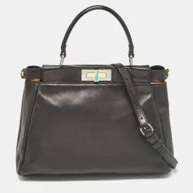 Black Leather Medium Peekaboo Top Handle Bag