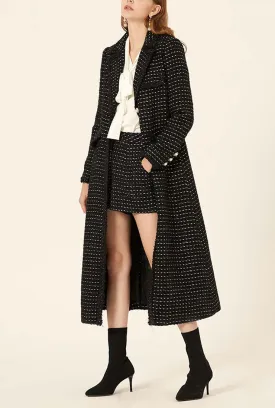 Black Tweed Vintage Long Trench Coat