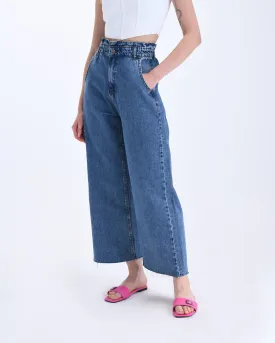 Blue Flared Scrunch Waist Jeans