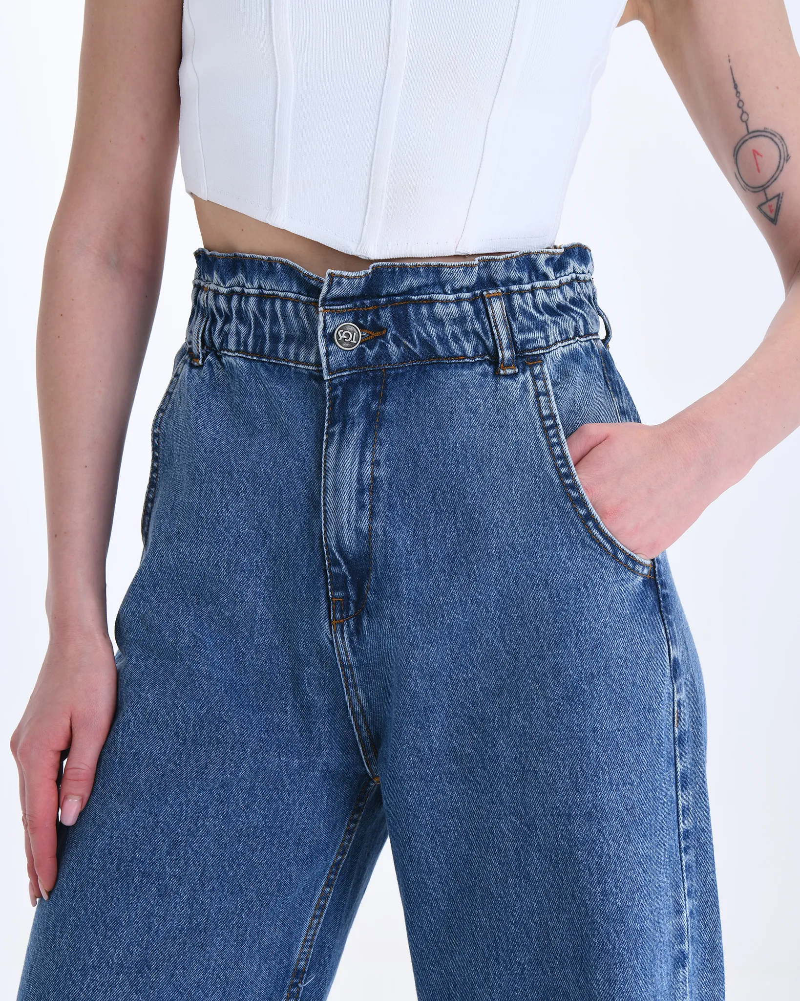 Blue Flared Scrunch Waist Jeans