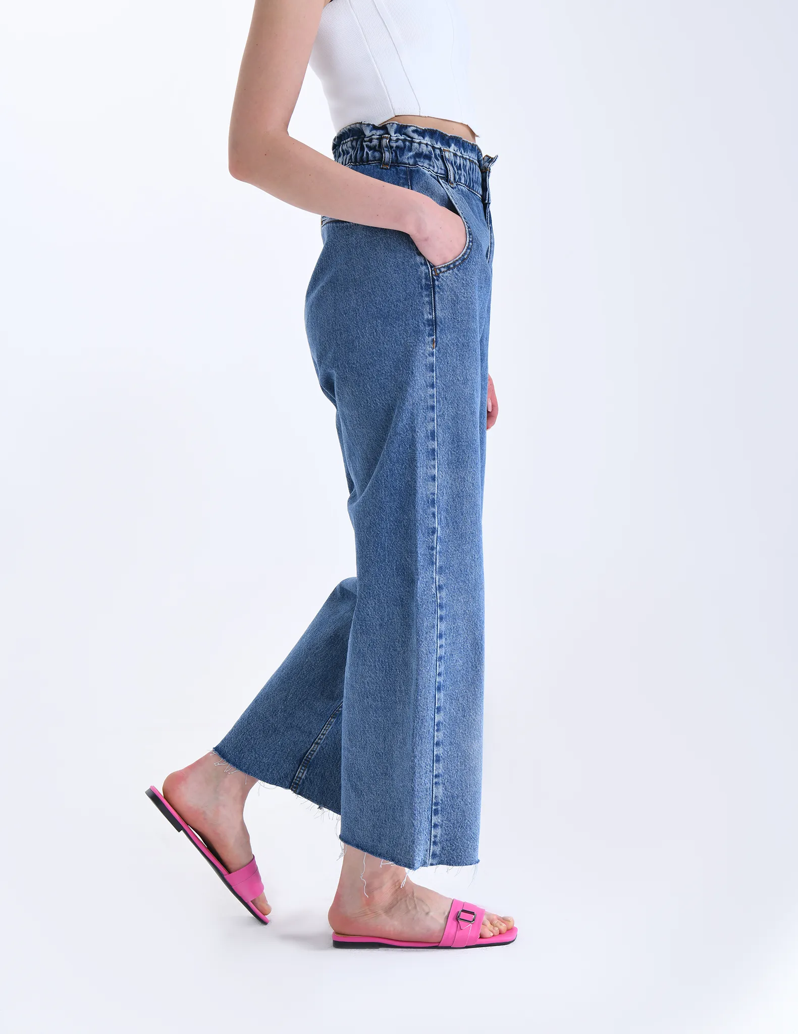 Blue Flared Scrunch Waist Jeans