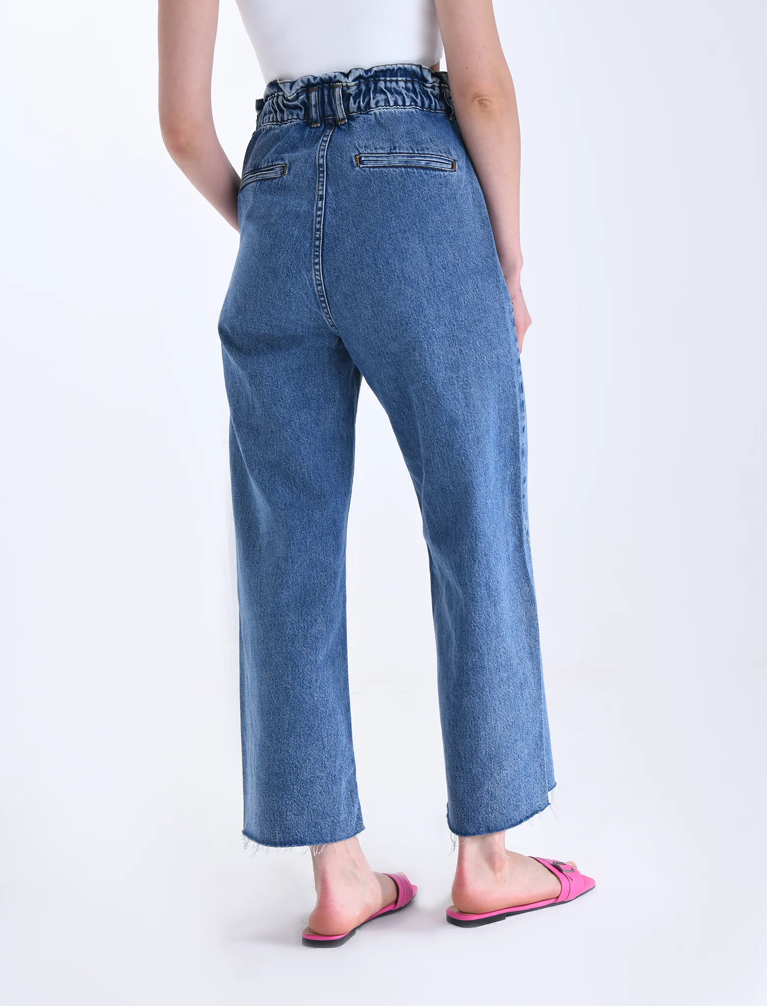 Blue Flared Scrunch Waist Jeans