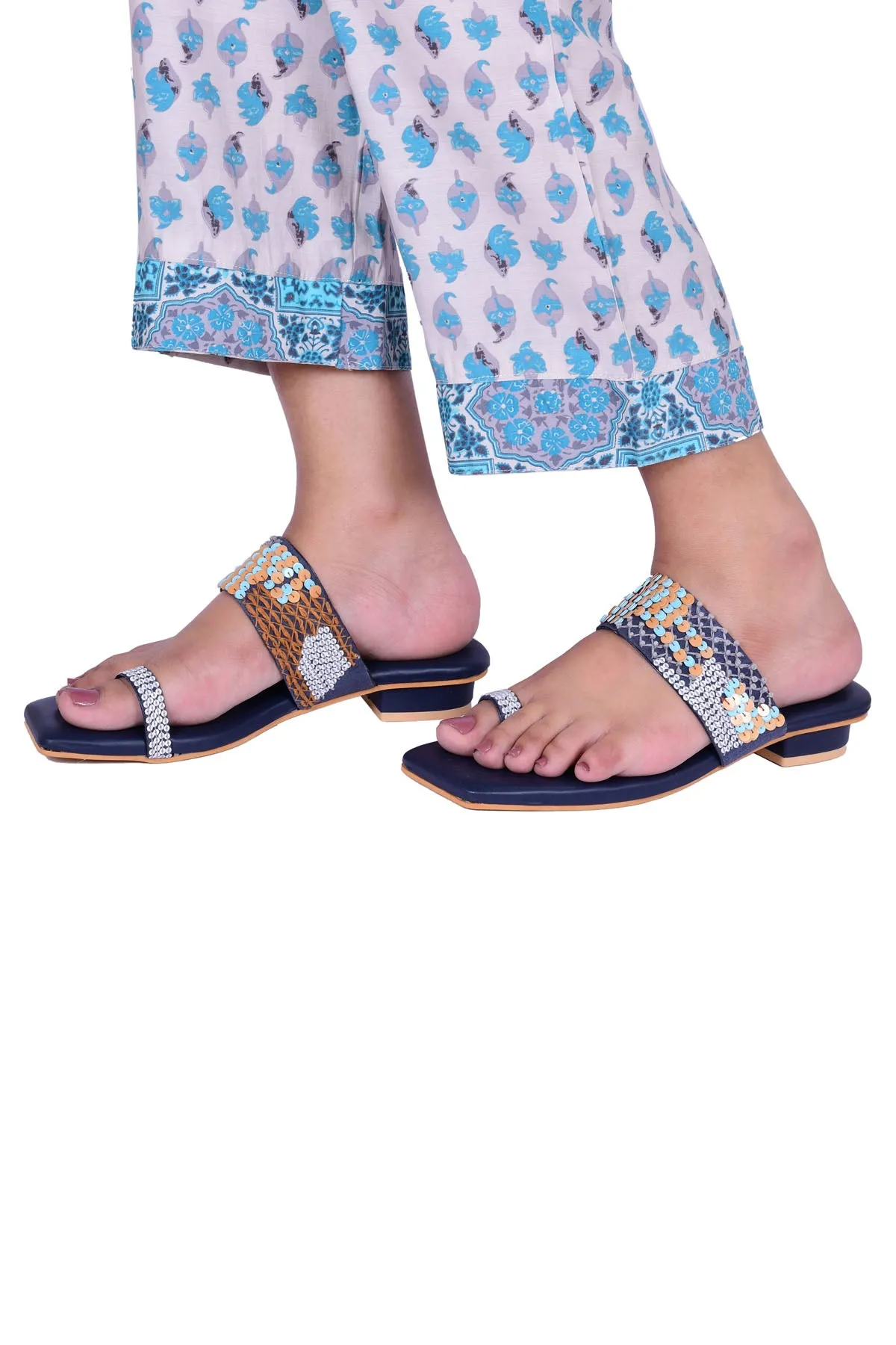 Blue Handwork Kolhapuri Chappal