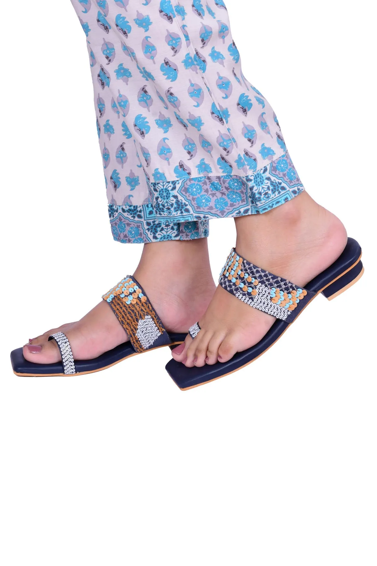 Blue Handwork Kolhapuri Chappal