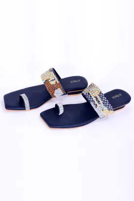 Blue Handwork Kolhapuri Chappal