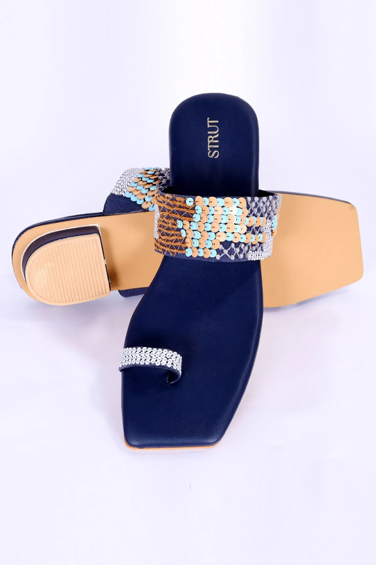 Blue Handwork Kolhapuri Chappal