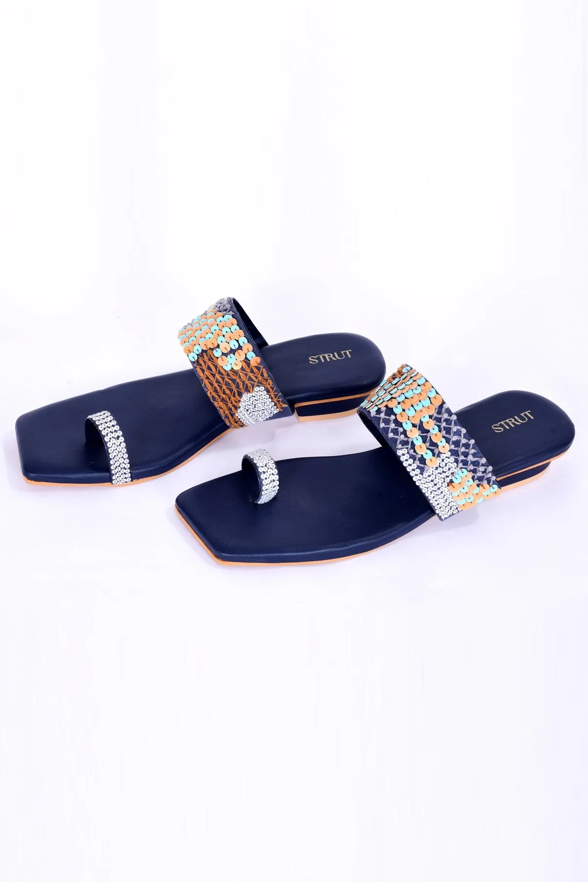 Blue Handwork Kolhapuri Chappal