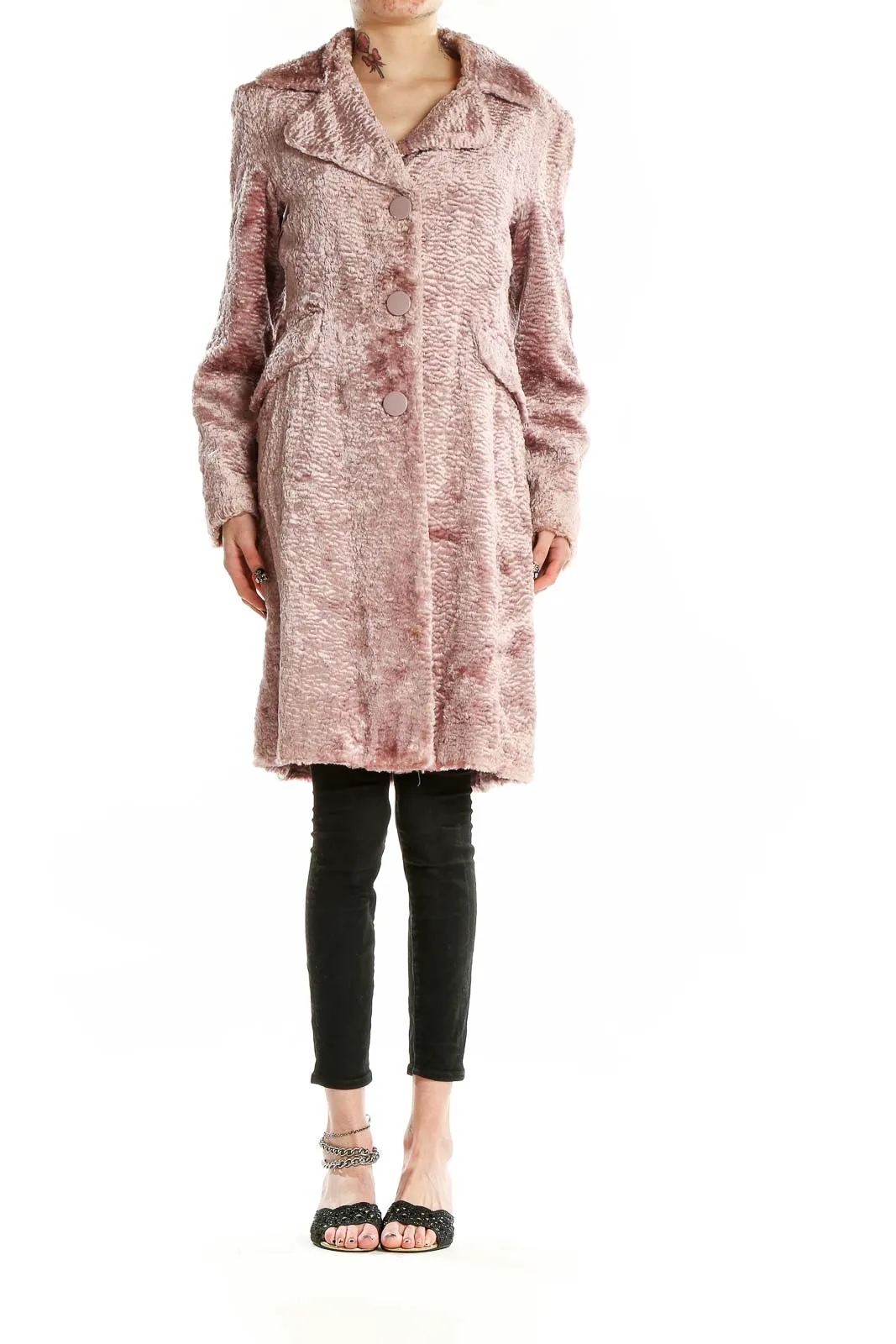 Blush Textured Faux Fur Long Coat