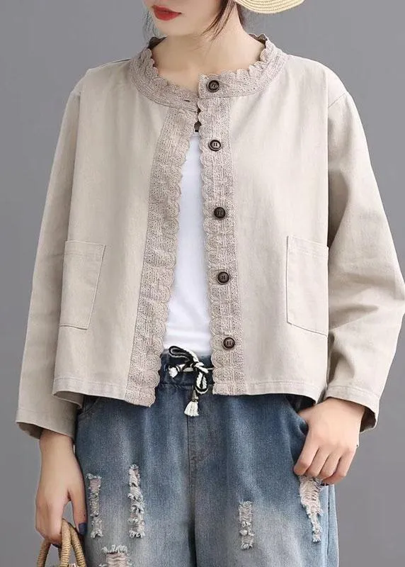 Boho Black Casual Button Embroideried Fall Denim Coat