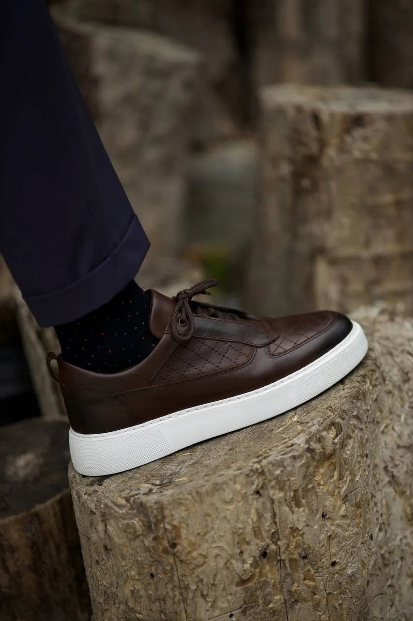 Brabion Aldo Leather Checked Brown Shoes