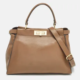 Brown Leather Medium Peekaboo Top Handle Bag