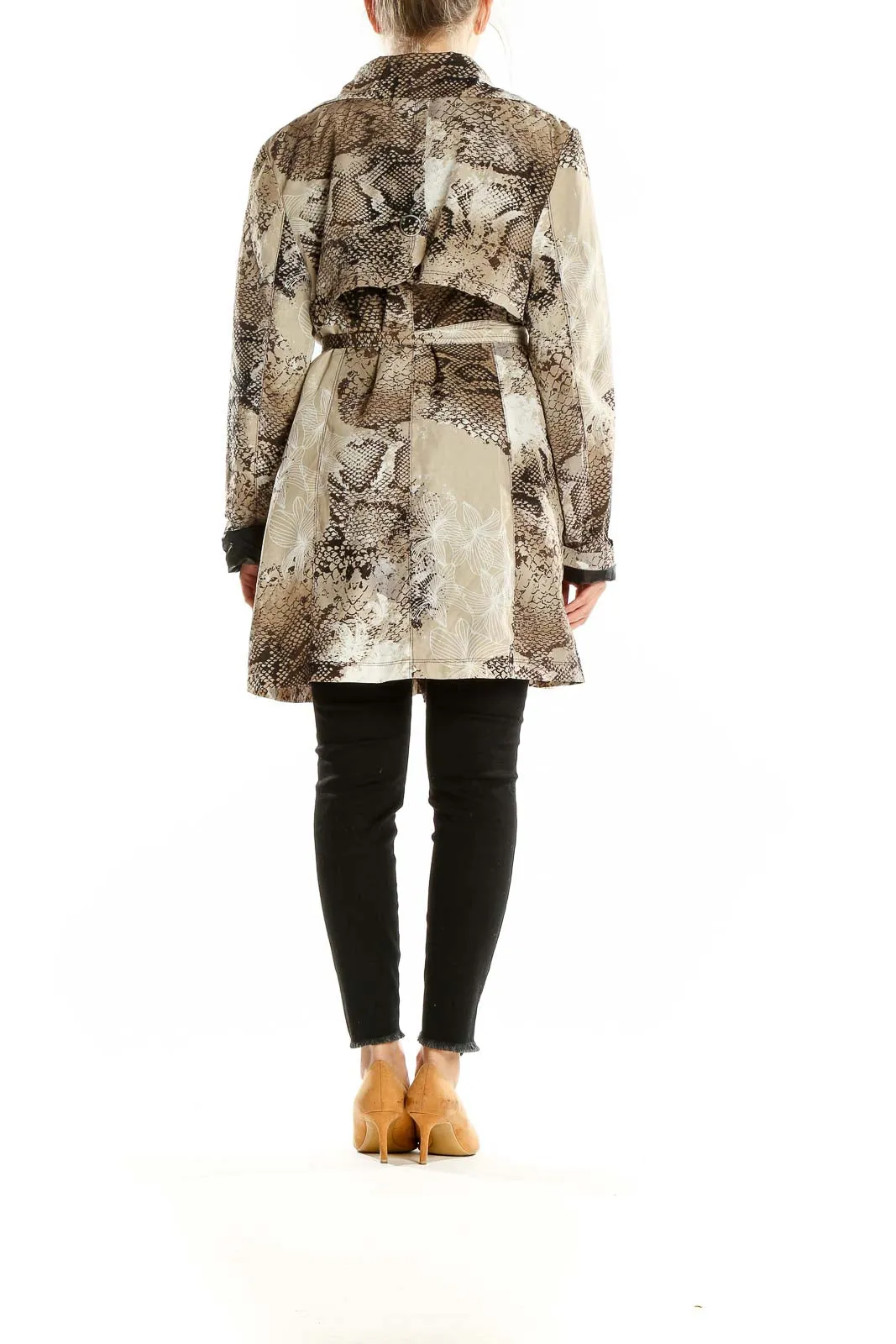 Brown Snake Print Belted Trench Coat