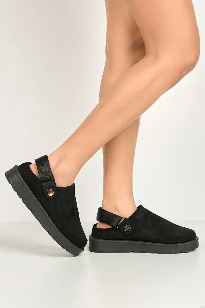 Carly Backless Extended Elastic Strap Slippers in Black