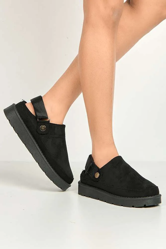 Carly Backless Extended Elastic Strap Slippers in Black