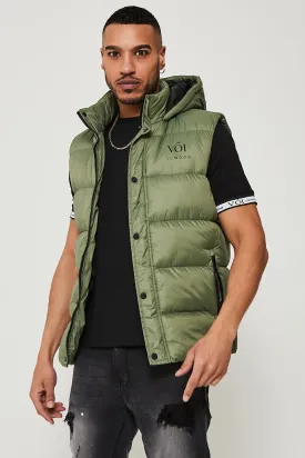 Chalton Hooded Puffer Gilet - Khaki