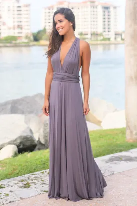 Charcoal Tie Maxi Dress with Open Back