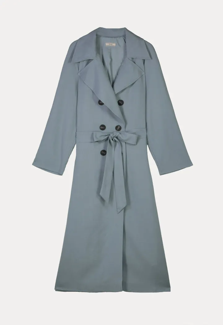 Choice Double Breasted 6-Button Notched Lapel Trench Coat Blue