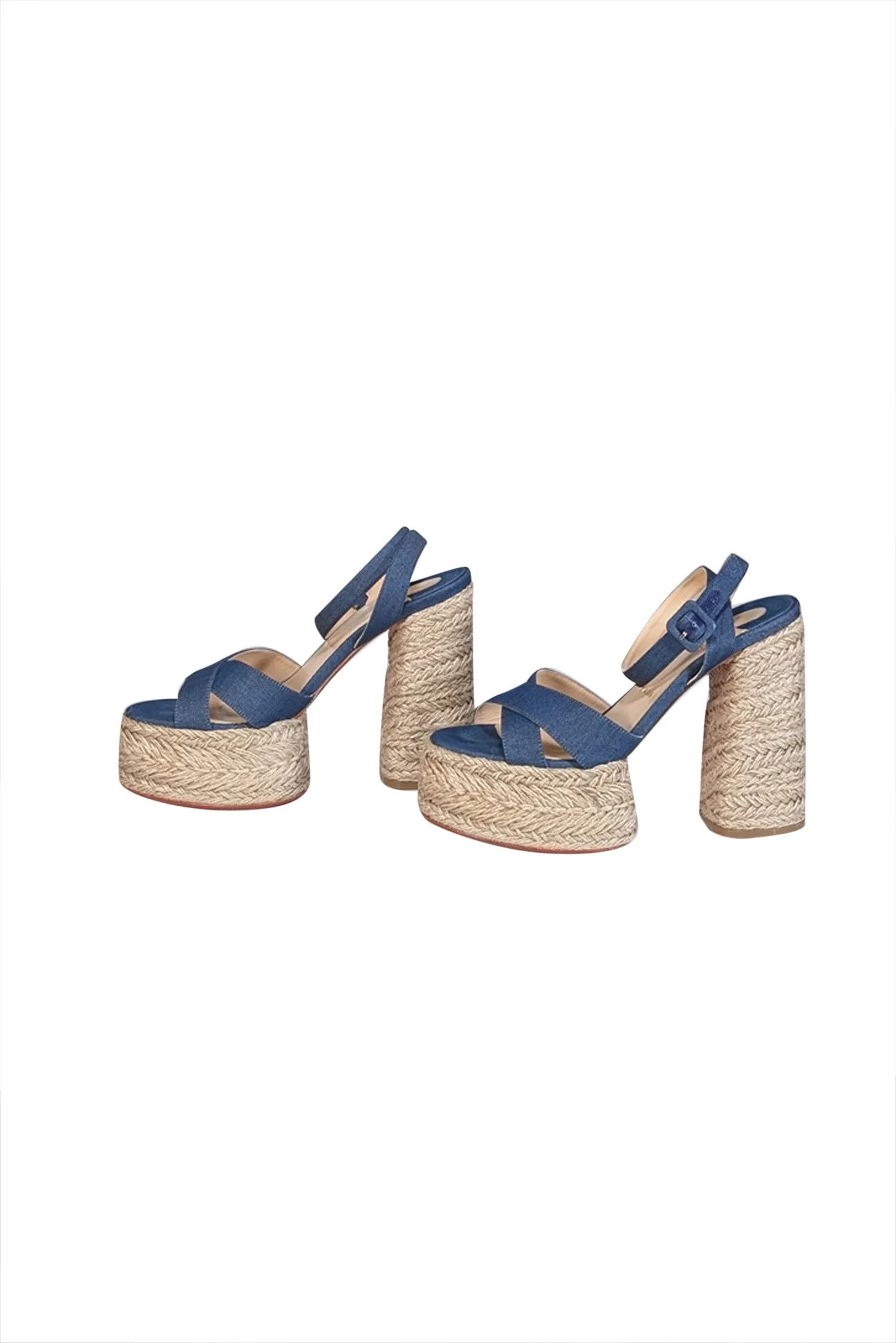 Christian Louboutin - Blue Denim Espadrille Platform "Super Mariza" Heels Sz 10