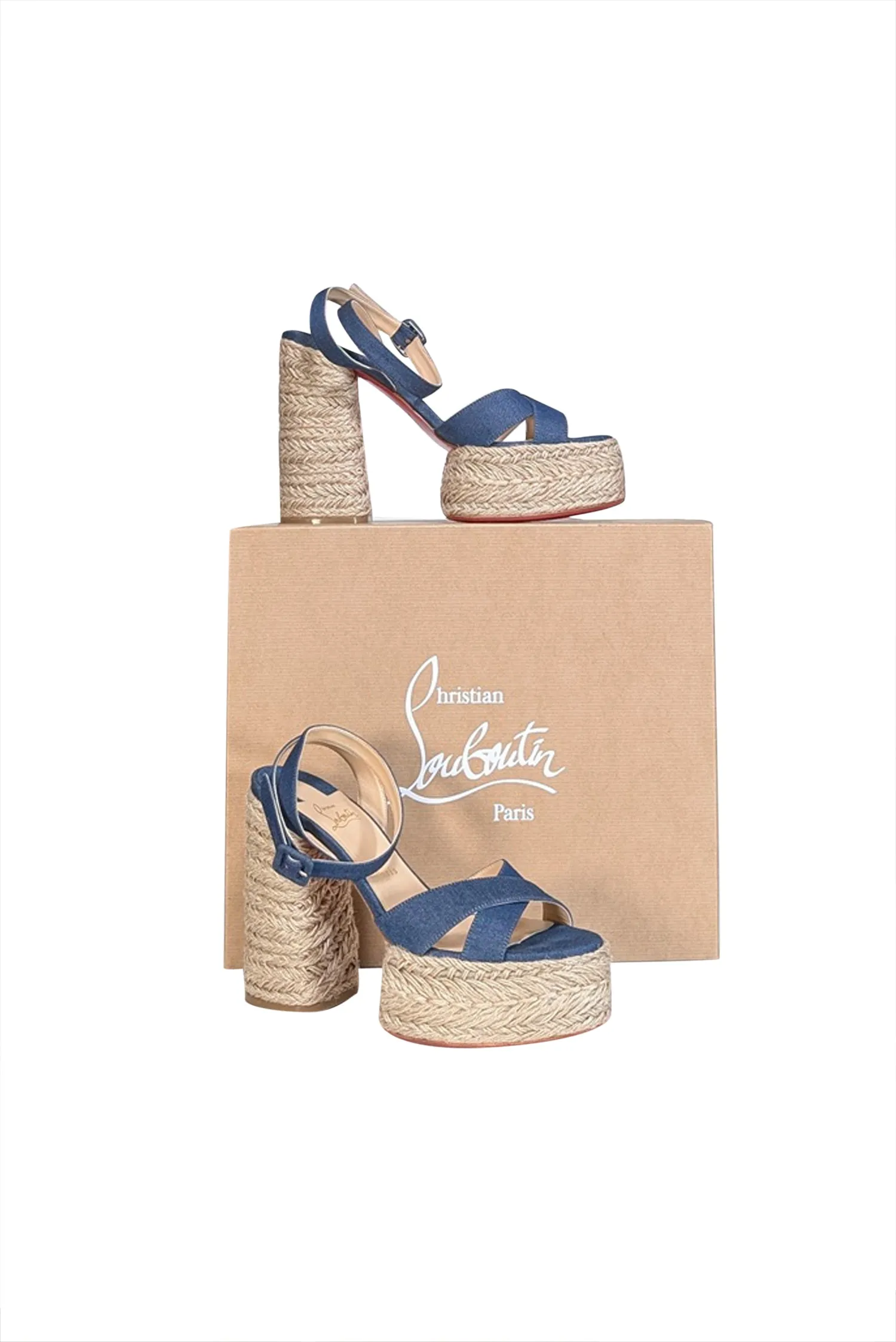 Christian Louboutin - Blue Denim Espadrille Platform "Super Mariza" Heels Sz 10