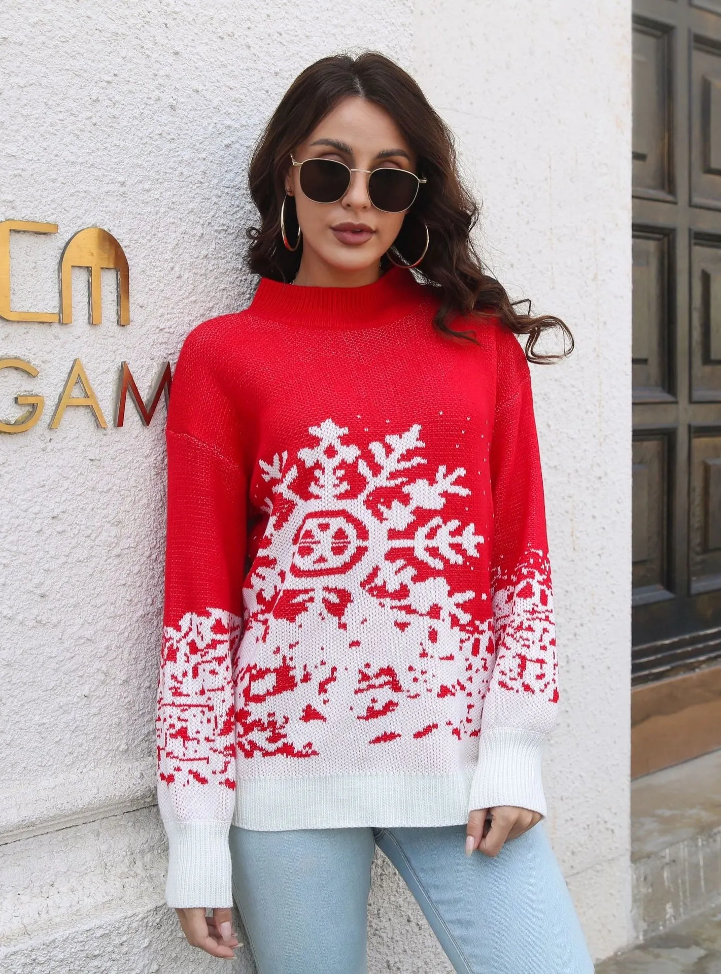 Christmas Lantern Sleeve Loose Sweater