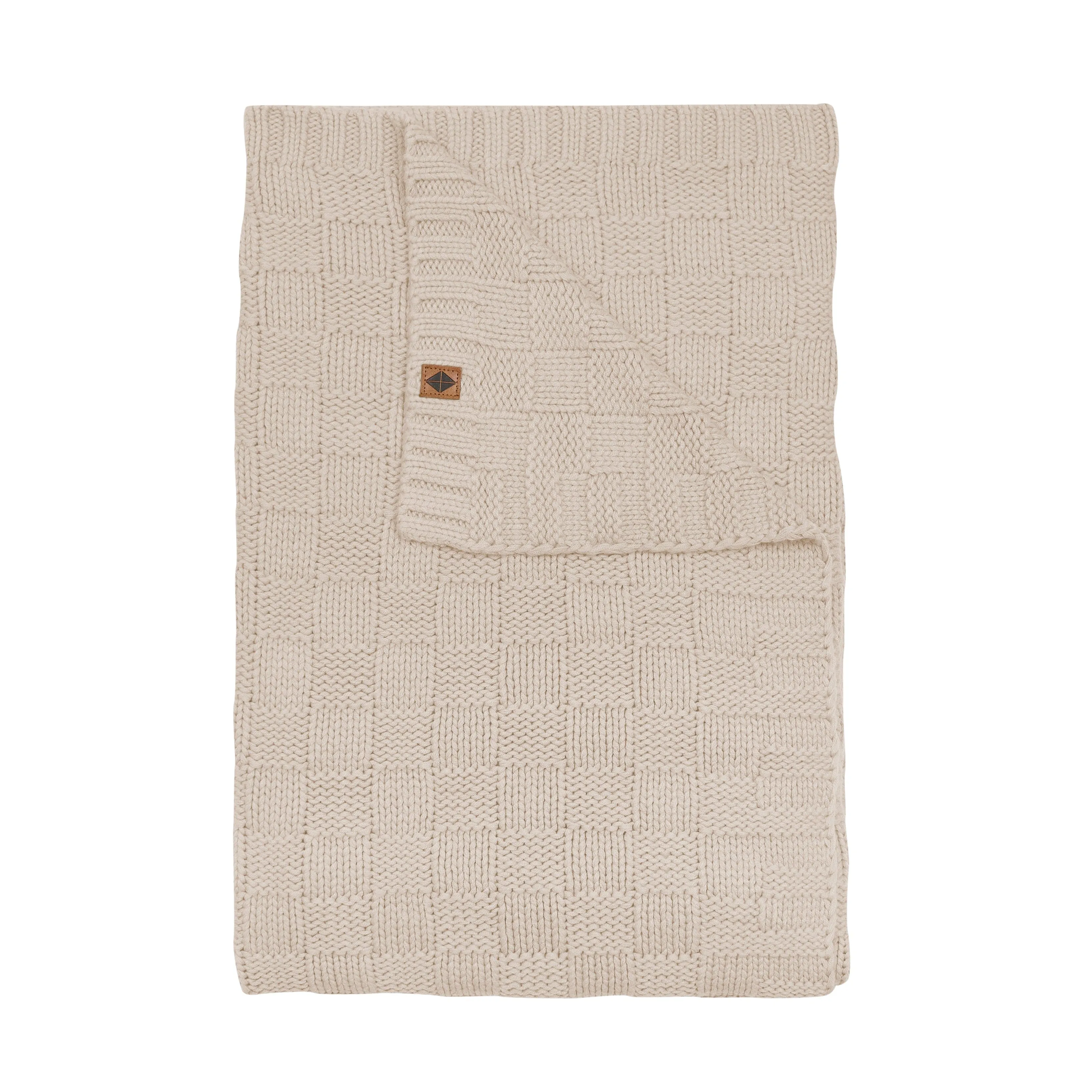 Chunky Knit Basket Weave Toddler Blanket in Almond