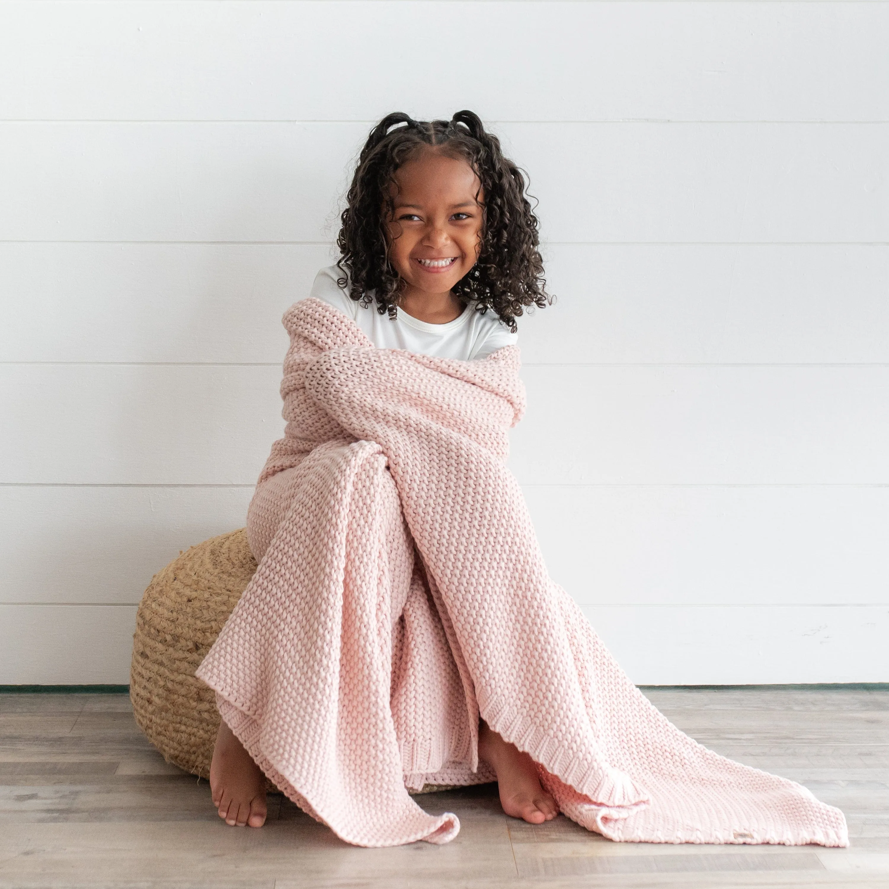 Chunky Knit Toddler Blanket in Blush