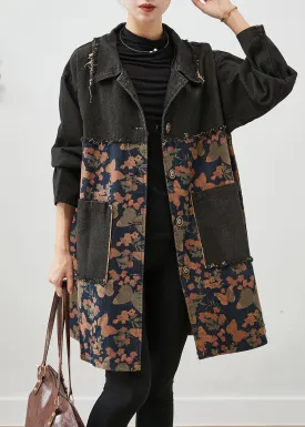 Classy Black Oversized Patchwork Print Denim Coats Fall LY9869