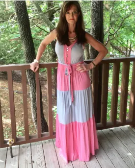 Color Block Pink & Grey Maxi dress