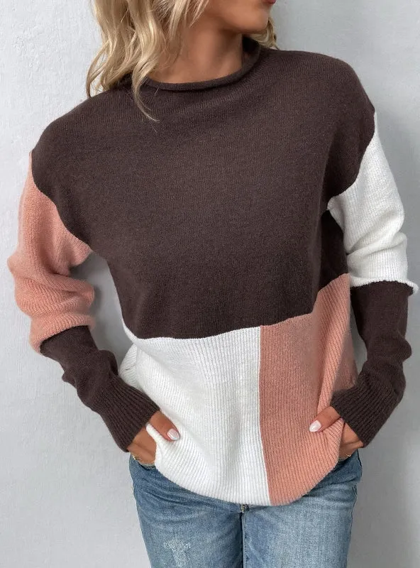 Color Matching Half Turtleneck Sweater