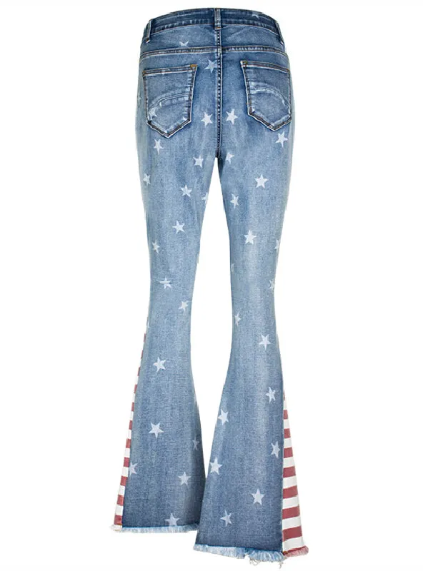 Color Matching Striped Printed Star Pattern Bell  Jeans