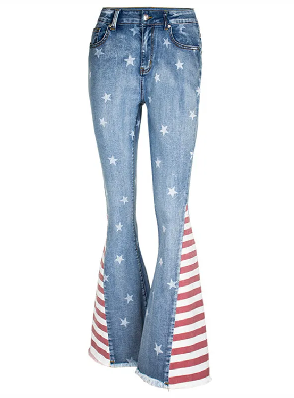 Color Matching Striped Printed Star Pattern Bell  Jeans