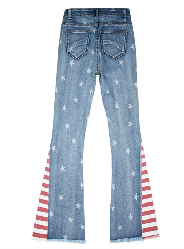 Color Matching Striped Printed Star Pattern Bell  Jeans