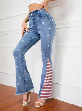 Color Matching Striped Printed Star Pattern Bell  Jeans