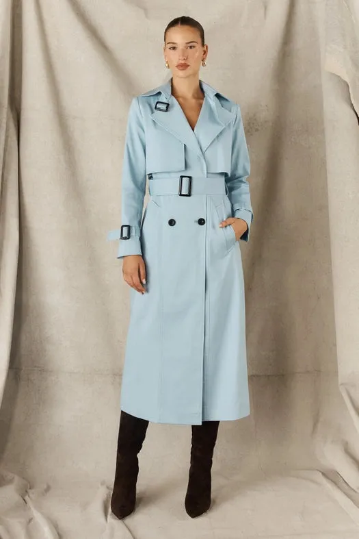 Cotton Trench Coat - Powder Blue