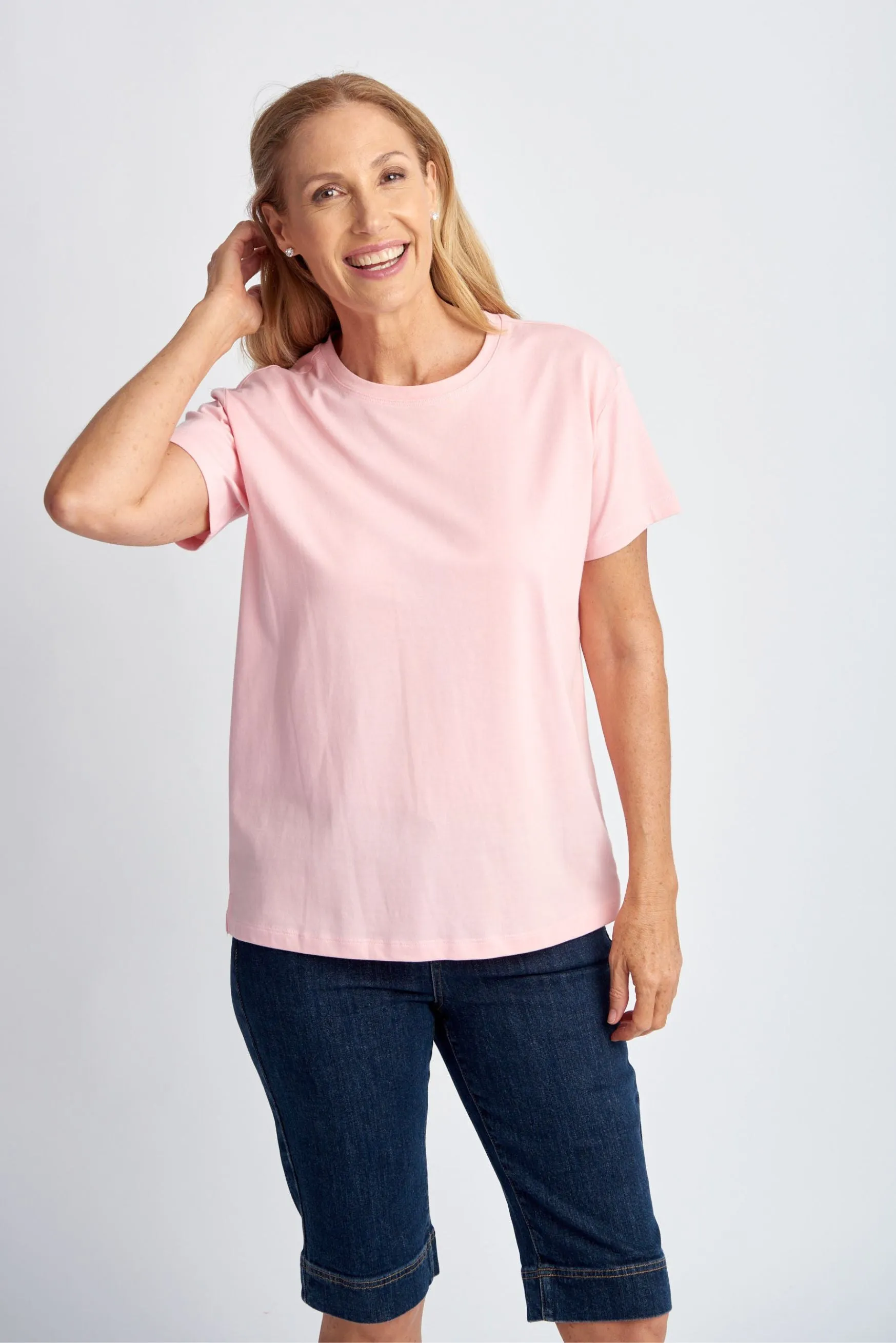 Crew Neck Basic Cotton Tee Tickle Pink